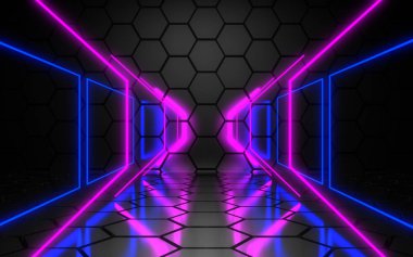 3D soyut Neon arka plan lazer inşaat. 3D çizim