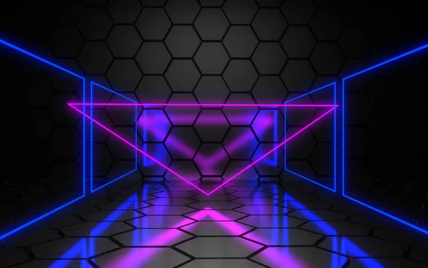 3d abstrato neon fundo laser construção. ilustração 3d — Fotografia de Stock