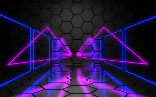 3D abstrakcyjne Neon tło laserowe budowy. ilustracja 3D — Zdjęcie stockowe