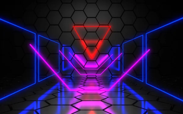 3d abstrato neon fundo laser construção. ilustração 3d — Fotografia de Stock