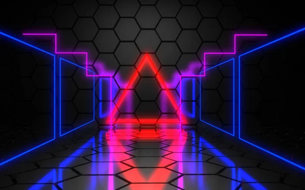 3D soyut Neon arka plan lazer inşaat. 3D çizim — Stok fotoğraf
