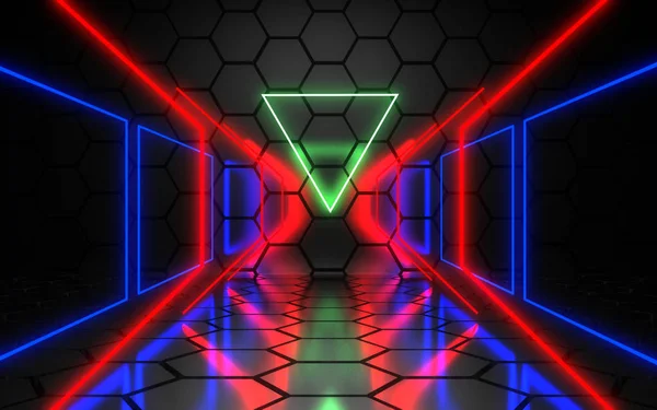 3d abstrato neon fundo laser construção. ilustração 3d — Fotografia de Stock