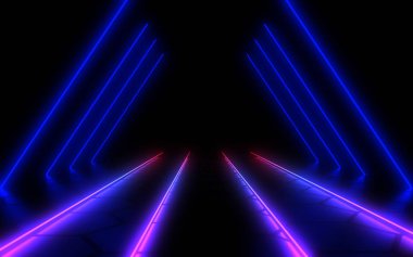 Neon ışık ile 3d soyut arka plan. 3d illüstrasyon