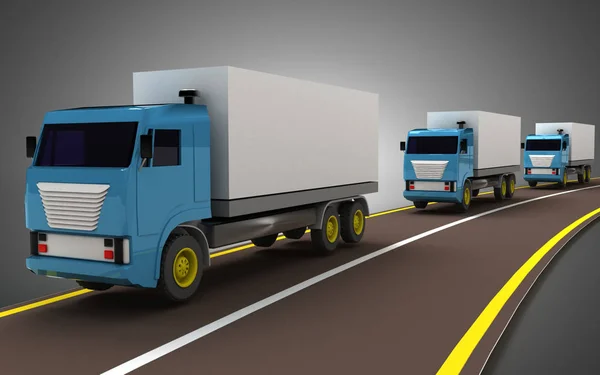 고속도로 개념에 트럭. 3D 일러스트레이션 — 스톡 사진