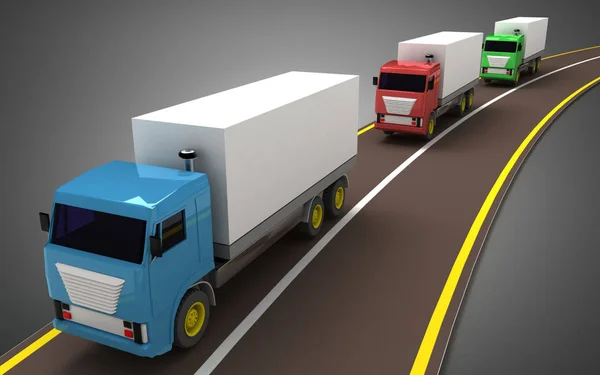 Conceptul de camion pe autostradă. Ilustrație 3d — Fotografie, imagine de stoc