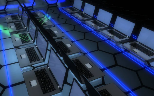 3D framtida datornätverk datacenter koncept. 3D-illustration — Stockfoto