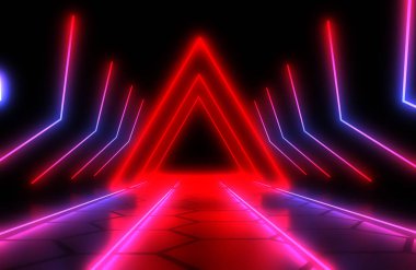 Neon ışık ile 3d soyut arka plan. 3d illüstrasyon