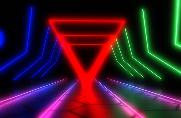 3D abstracte achtergrond met neon licht. 3D-illustratie — Stockfoto