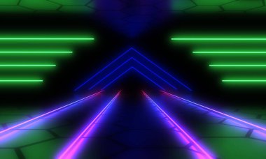 Neon ışık ile 3d soyut arka plan. 3d illüstrasyon