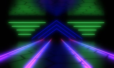 Neon ışık ile 3d soyut arka plan. 3d illüstrasyon