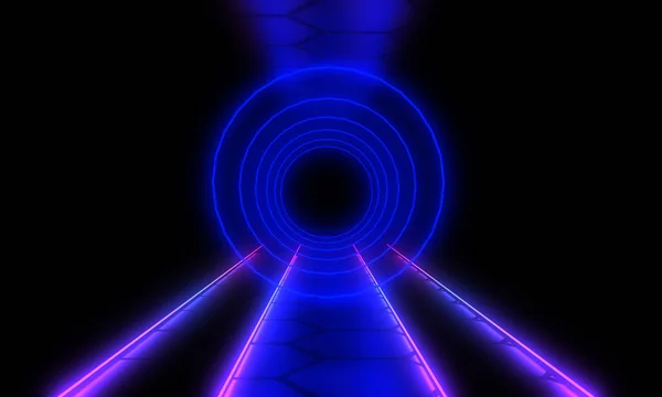 3D abstracte achtergrond met neon licht. 3D-illustratie — Stockfoto