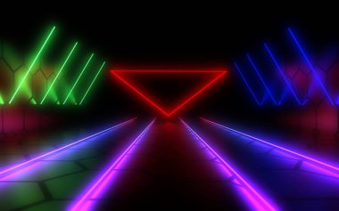 Neon ışık ile 3d soyut arka plan. 3d illüstrasyon