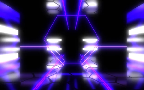 3D abstract alien datacenter with neon light.3d illustration