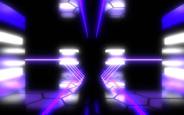 Datacenter extraterrestre abstrait 3D avec lumière au néon.Illustration 3d — Photo