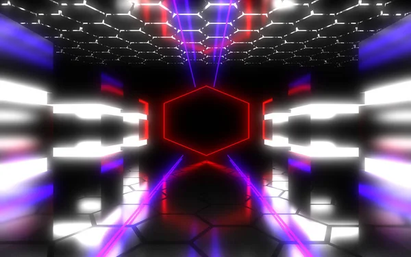 3D abstract Alien datacenter met Neon Light. 3D illustratie — Stockfoto