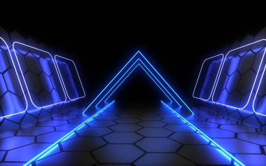 Neon ışık ile 3d soyut arka plan. 3d illüstrasyon