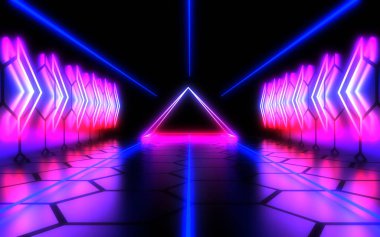Neon ışık ile 3d soyut arka plan. 3d illüstrasyon