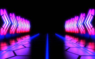 Neon ışık ile 3d soyut arka plan. 3d illüstrasyon