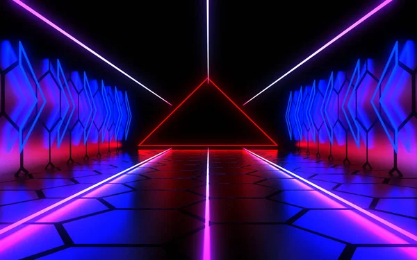 3D abstracte achtergrond met neon licht. 3D-illustratie — Stockfoto