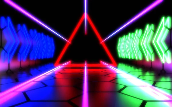 Sfondo astratto 3D con luce al neon. Illustrazione 3d — Foto Stock