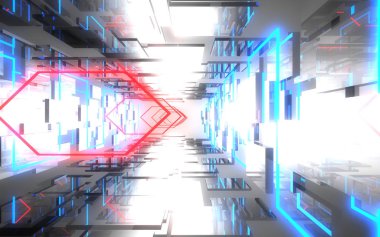 neon ışık ile soyut mimari tünel. 3d illüstrasyon