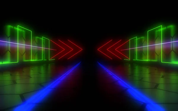 3D abstracte achtergrond met neon licht. 3D-illustratie — Stockfoto