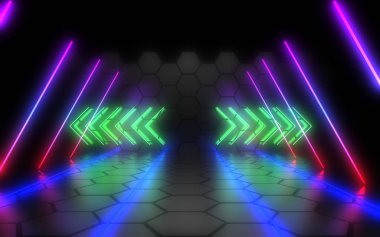 neon ışık ile soyut mimari tünel. 3d illüstrasyon