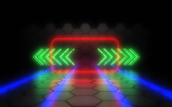 Tunnel d'architecture abstraite avec lumière néon. Illustration 3d — Photo