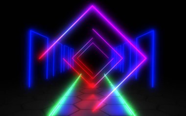 neon ışık ile soyut mimari tünel. 3d illüstrasyon