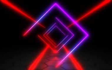 neon ışık ile soyut mimari tünel. 3d illüstrasyon
