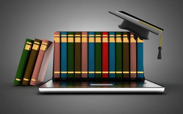 E-learning biblioteca internet educação ou livraria e laptop c — Fotografia de Stock
