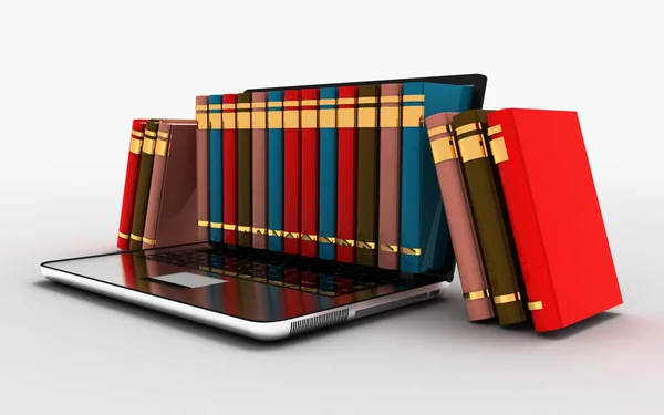 E-learning education internet Library of Book Store en laptop c — Stockfoto