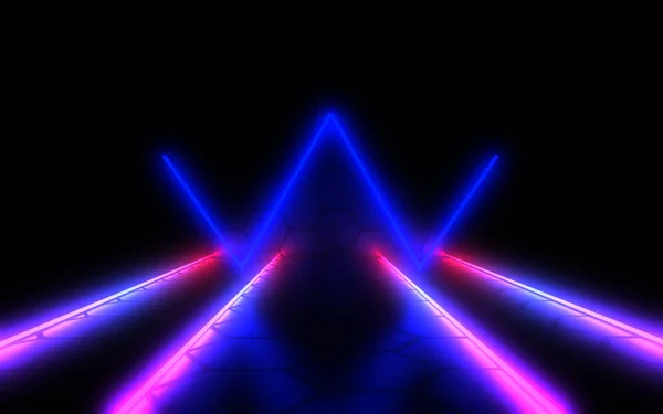 Abstrakcyjnej architektury tunelu z neonowym światłem. ilustracja 3D — Zdjęcie stockowe