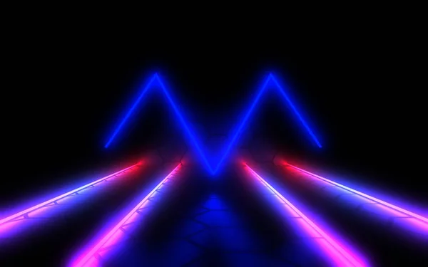 abstract architecture tunnel with neon light. 3d illustration