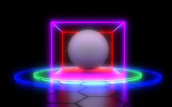 3D абстрактный фон с неоновым светом. 3d иллюстрация — стоковое фото