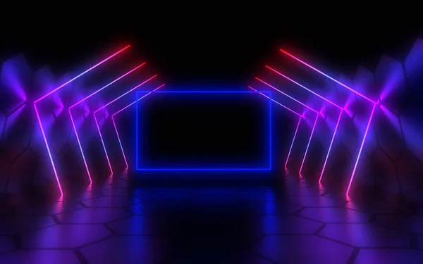 3D abstrakt bakgrund med neonljus. 3D-illustration — Stockfoto