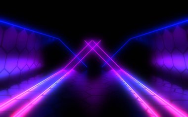 Neon ışık ile 3d soyut arka plan. 3d illüstrasyon