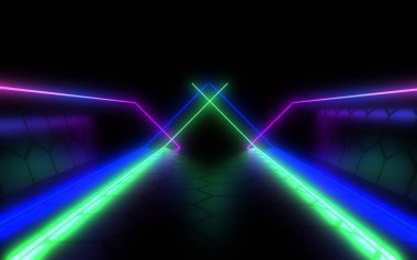 Neon ışık ile 3d soyut arka plan. 3d illüstrasyon