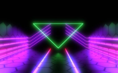 Neon ışıkları ile 3d soyut arka plan . 3d illüstrasyon