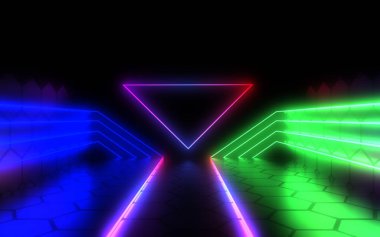 Neon ışıkları ile 3d soyut arka plan . 3d illüstrasyon