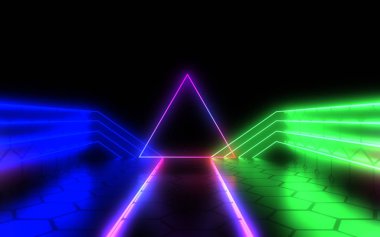 Neon ışıkları ile 3d soyut arka plan . 3d illüstrasyon