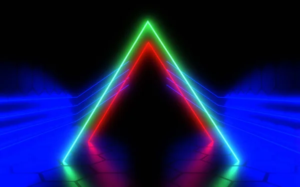Fundal abstract 3D cu lumini de neon. Ilustrație 3d — Fotografie, imagine de stoc