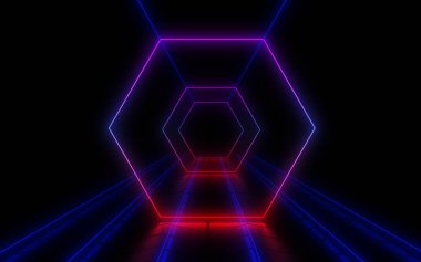 Neon ışıkları ile 3d soyut arka plan . 3d illüstrasyon