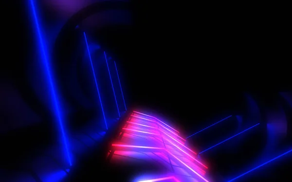 Abstrakti arkkitehtuurin tunneli neonvalolla. 3d kuva — kuvapankkivalokuva