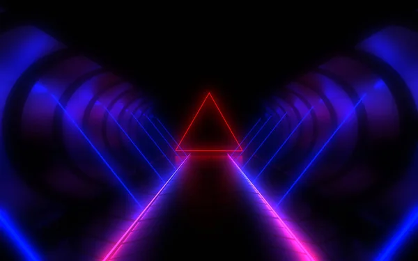 Tunnel di architettura astratta con luce al neon. Illustrazione 3d — Foto Stock