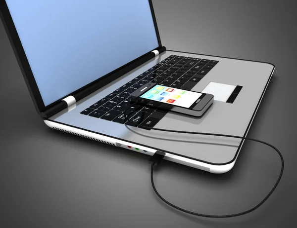 Connected laptop and smartphone. 3d illustration — Stock Photo, Image
