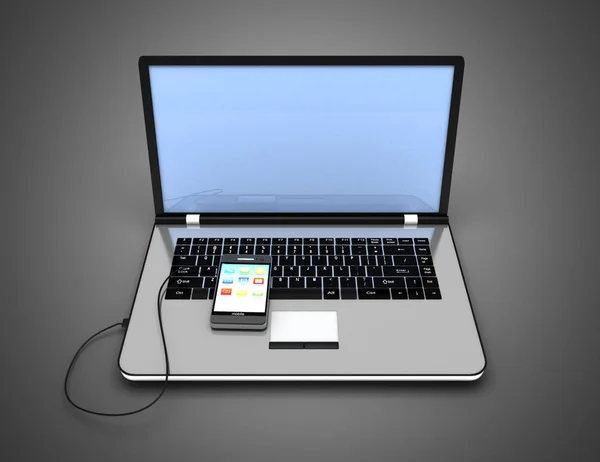 Laptop e smartphone collegati. Illustrazione 3d — Foto Stock