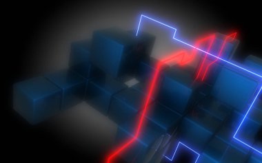 3d neon küpler inşaat. 3d illüstrasyon