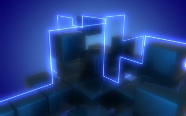 3d neon küpler inşaat. 3d illüstrasyon