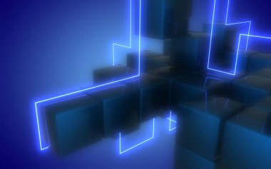 3d neon küpler inşaat. 3d illüstrasyon